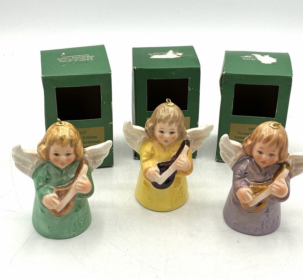 Goebel 1977 Angel Bell Christmas Ornaments Lot 3 W Germany Boxes 2nd Edition